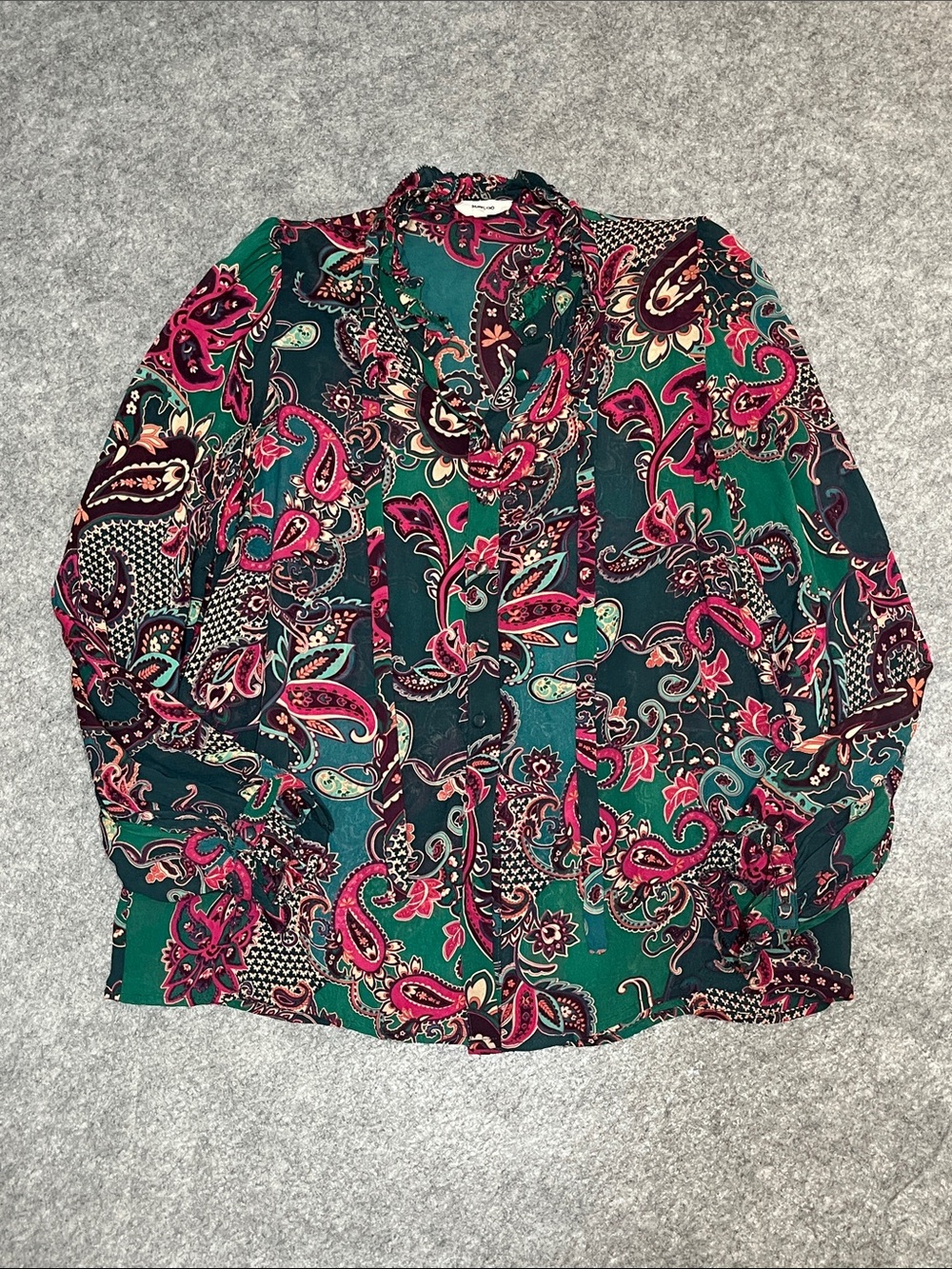 SUNCOO Green & Pink Purple Paisley-Print Top
